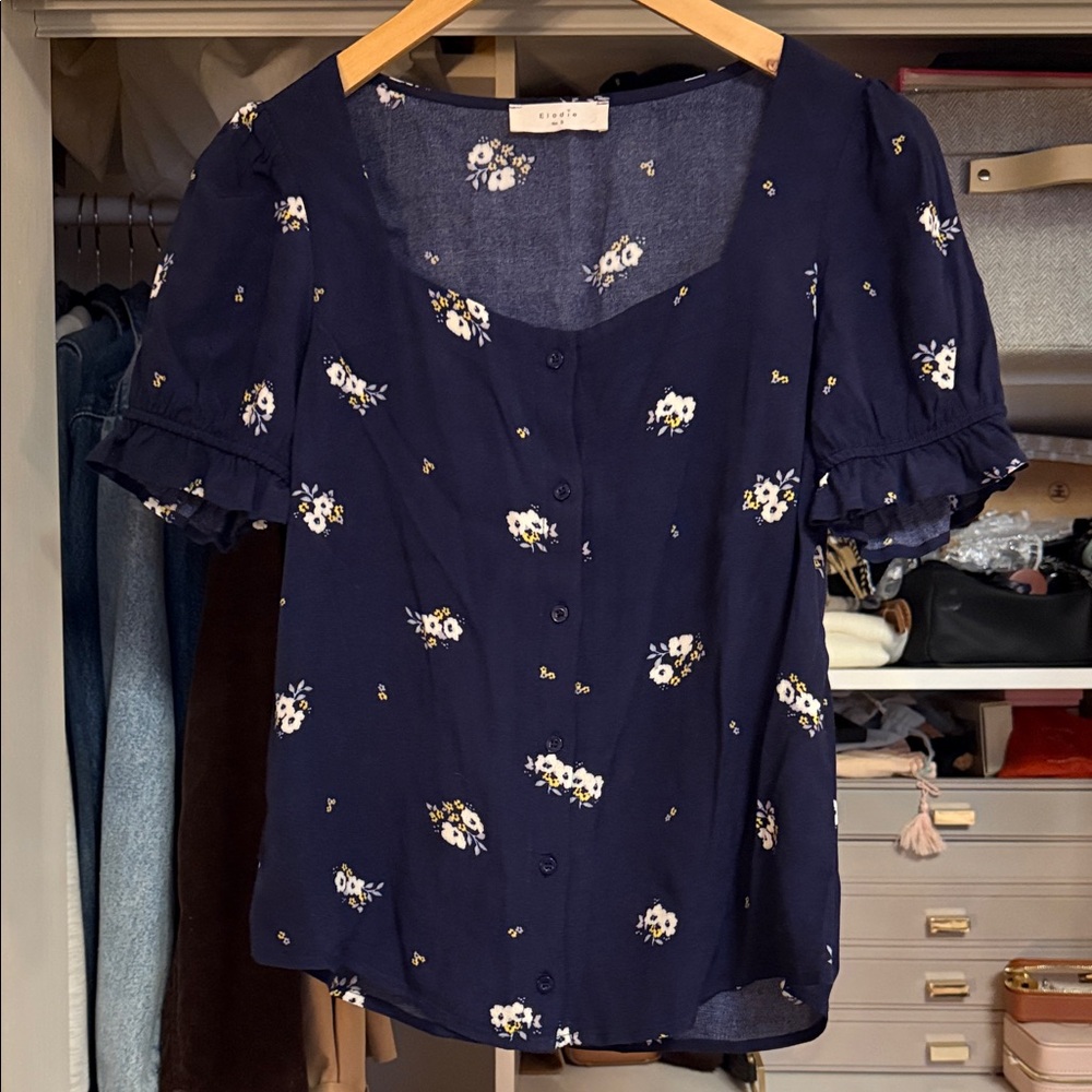 Elodie Navy Floral Button-Up Blouse